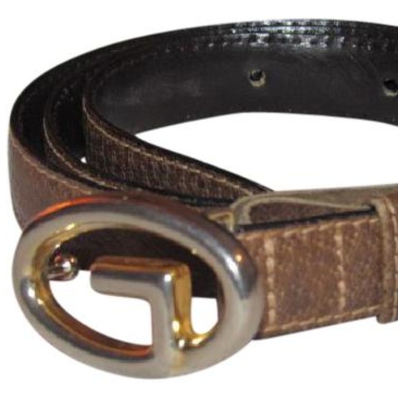 Gucci Vintage Brown Leather GoldTone G Logo Buckle - Picture 1 of 6